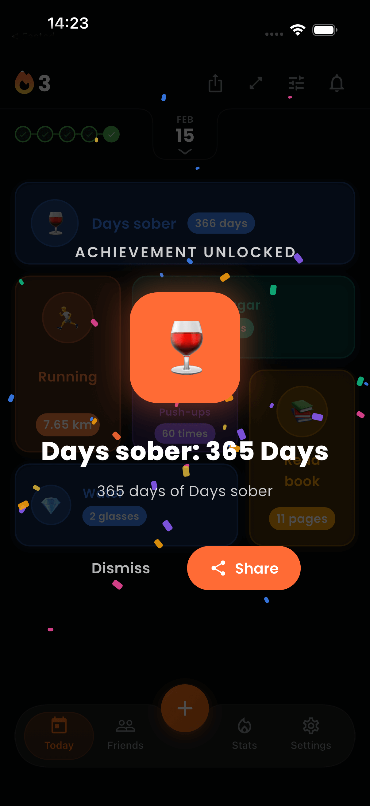 Aura app achievement unlocked - 365 days sober milestone celebration